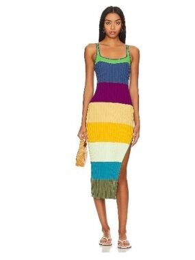 PQ Swim Multicolor Striped Ribbed Midi Dress — Green, Blue, Purple, Yellow